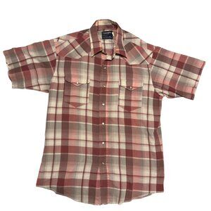 Wrangler Mens L Gray Red Plaid Button Down Shirt Vintage Distressed